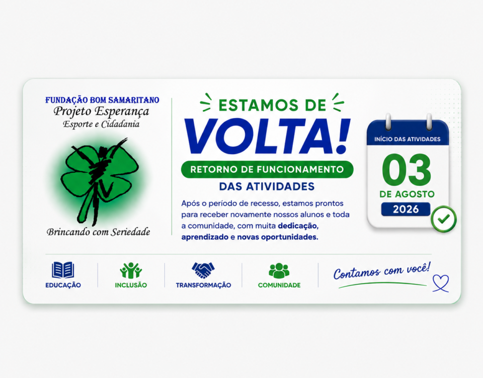 Fundação Bom Samaritano retorna do recesso com inscrições abertas para novas atividades em 2026! Fundação Bom Samaritano retorna do recesso com inscrições abertas para novas atividades em 2026!