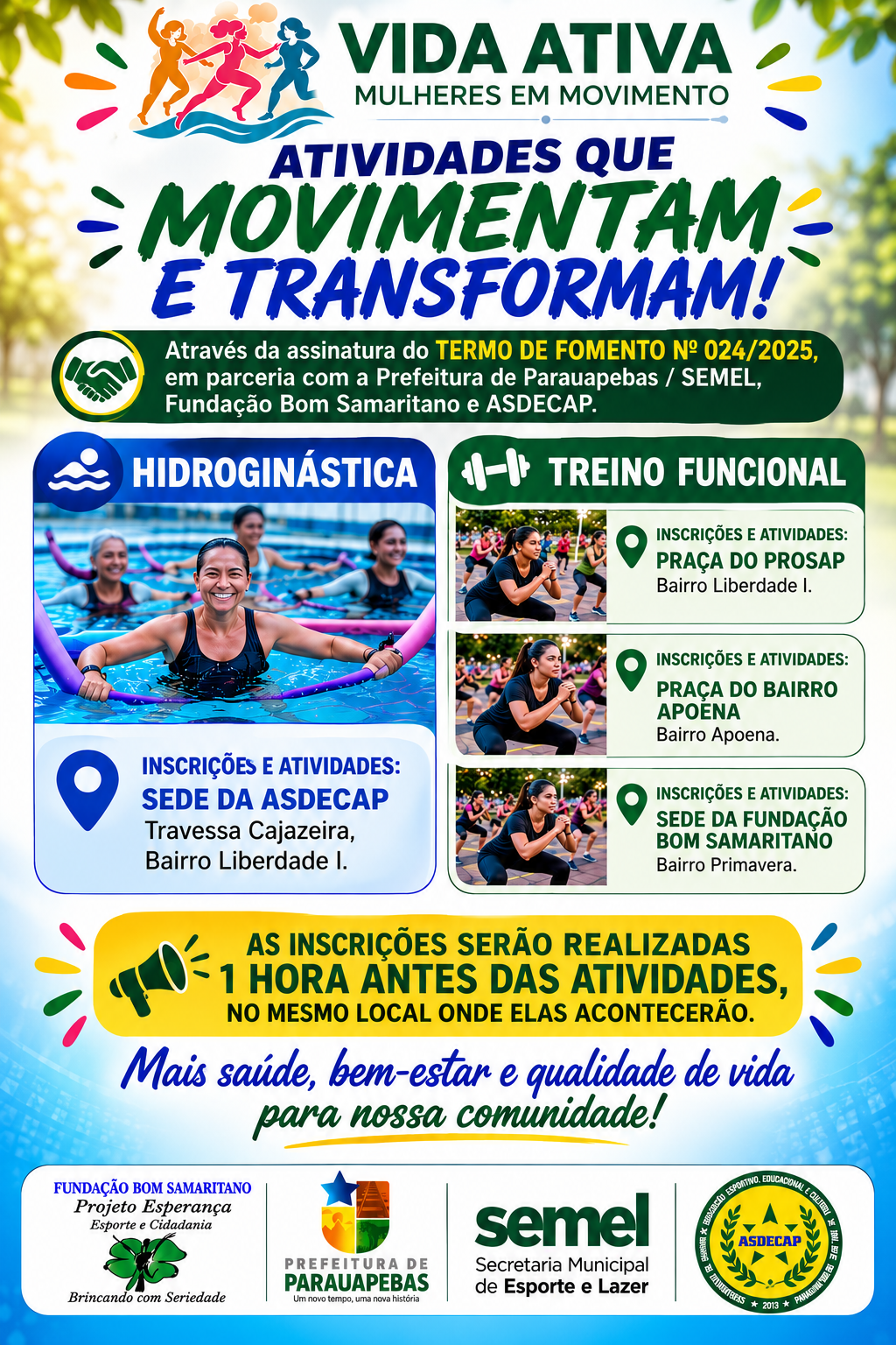 Projeto Vida Ativa – Mulheres em Movimento: Fundação Bom Samaritano anuncia atividades de hidroginástica e treino funcional em 2025 Projeto Vida Ativa – Mulheres em Movimento: Fundação Bom Samaritano anuncia atividades de hidroginástica e treino funcional em 2025